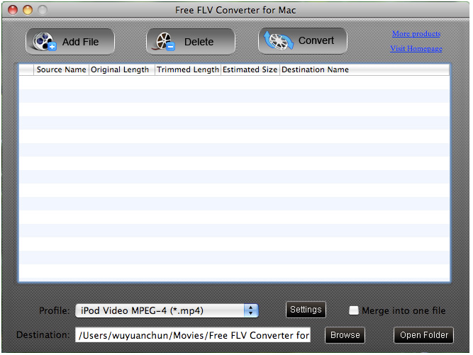 Screenshot of Free FLV Converter for Mac