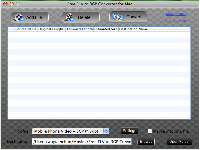 Screenshot of Free FLV to 3GP Converter for Mac