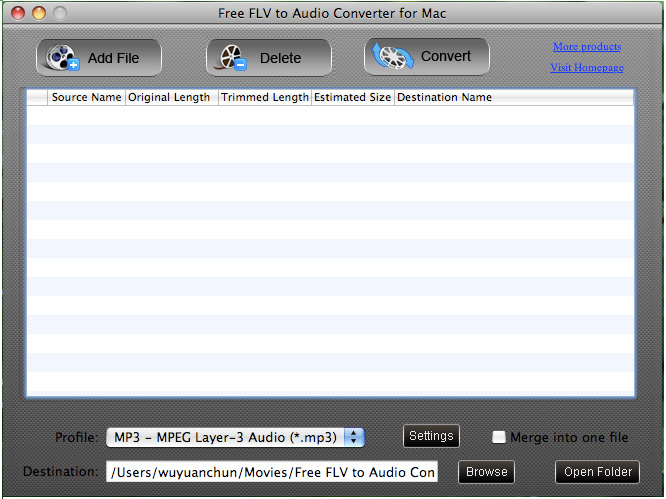 Screenshot of Free FLV to Audio Converter for Mac