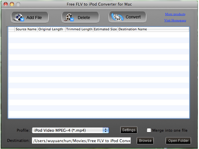 Screenshot of Free FLV to iPod Converter for Mac