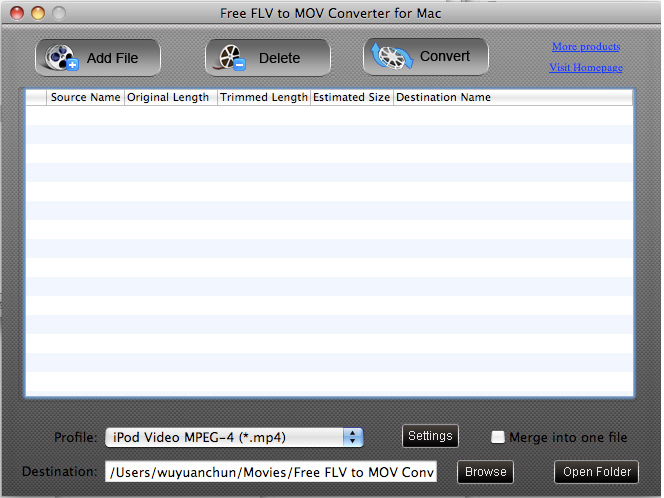 Screenshot of Free FLV to MOV Converter for Mac