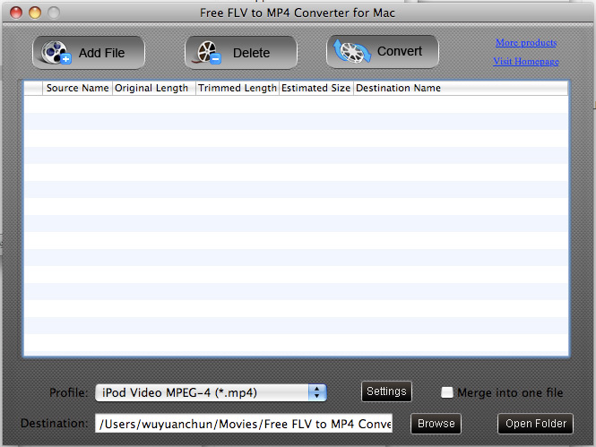 Screenshot of Free FLV to MP4 Converter for Mac