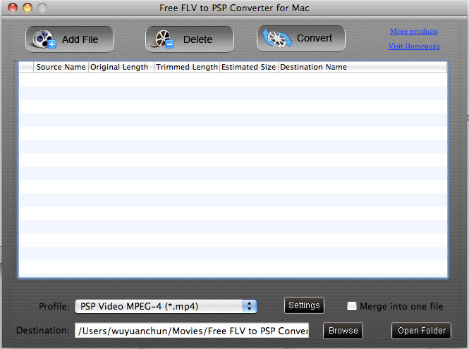 Screenshot of Free FLV to PSP Converter for Mac