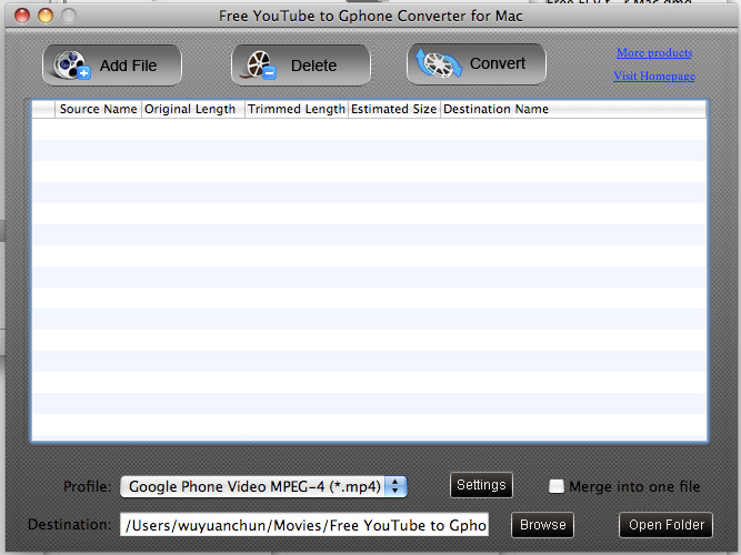 Screenshot of Free YouTube to GPhone Converter for Mac