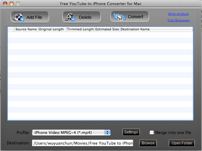 Screenshot of Free YouTube to iPhone Converter for Mac